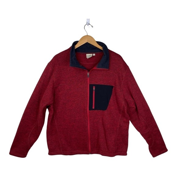 L.L.Bean Heathered Red & Black Polartec Fleece Full Zip Mens Jacket Size X-Large - Picture 1 of 6